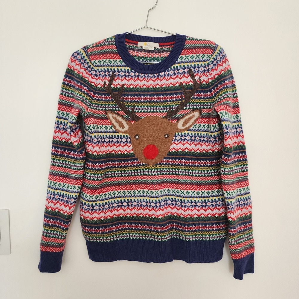 Boden Sweater Women M Multicolor Reindeer Fair Isle Wool Alpaca Blend Pullover